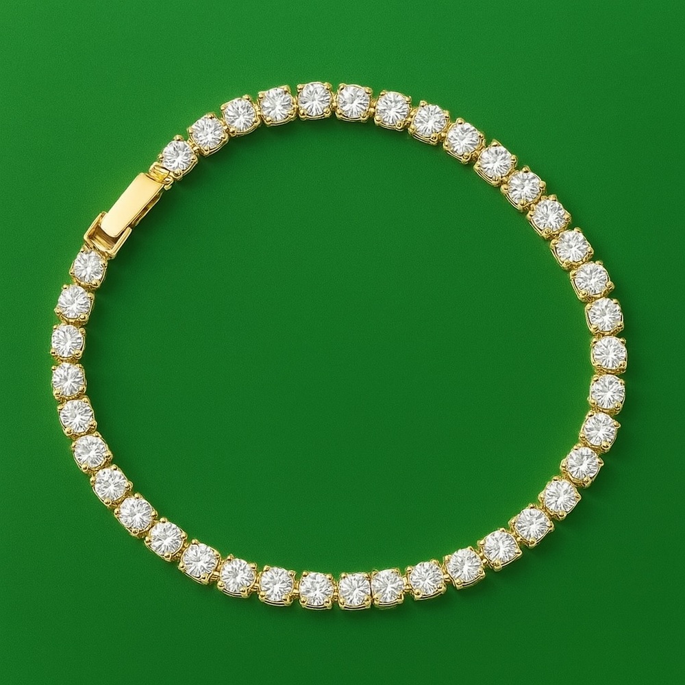 9.5 inch Gold Plated Tennis Bracelet for Men and Women - Picture 3 of 5